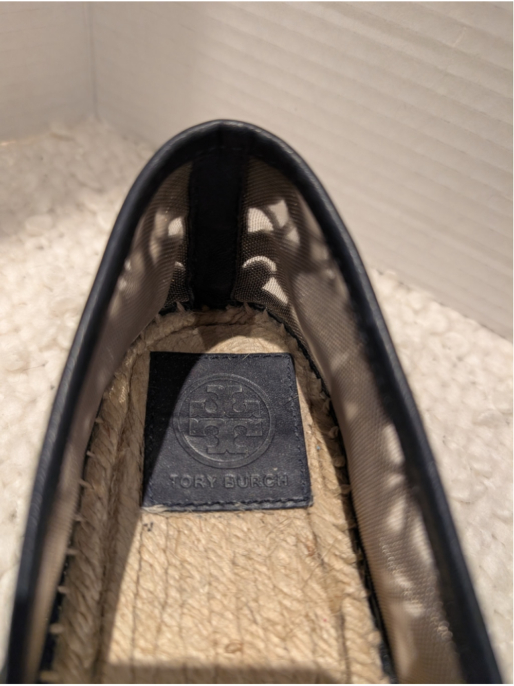 Women's Tory Burch Espadrilles Size 11 Navy Blue Beige Lace Cutout Flats - Picture 3 of 7